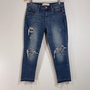 Gap Best Girlfriend Cropped Jeans Distressed Mid Rise Waist Denim Womens 28
